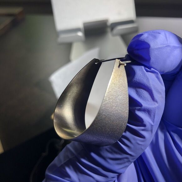 Silver Scoop Earrings Large Arc Shaped Handmade Jewelry By Blue Hour Design - Picture 7 of 8